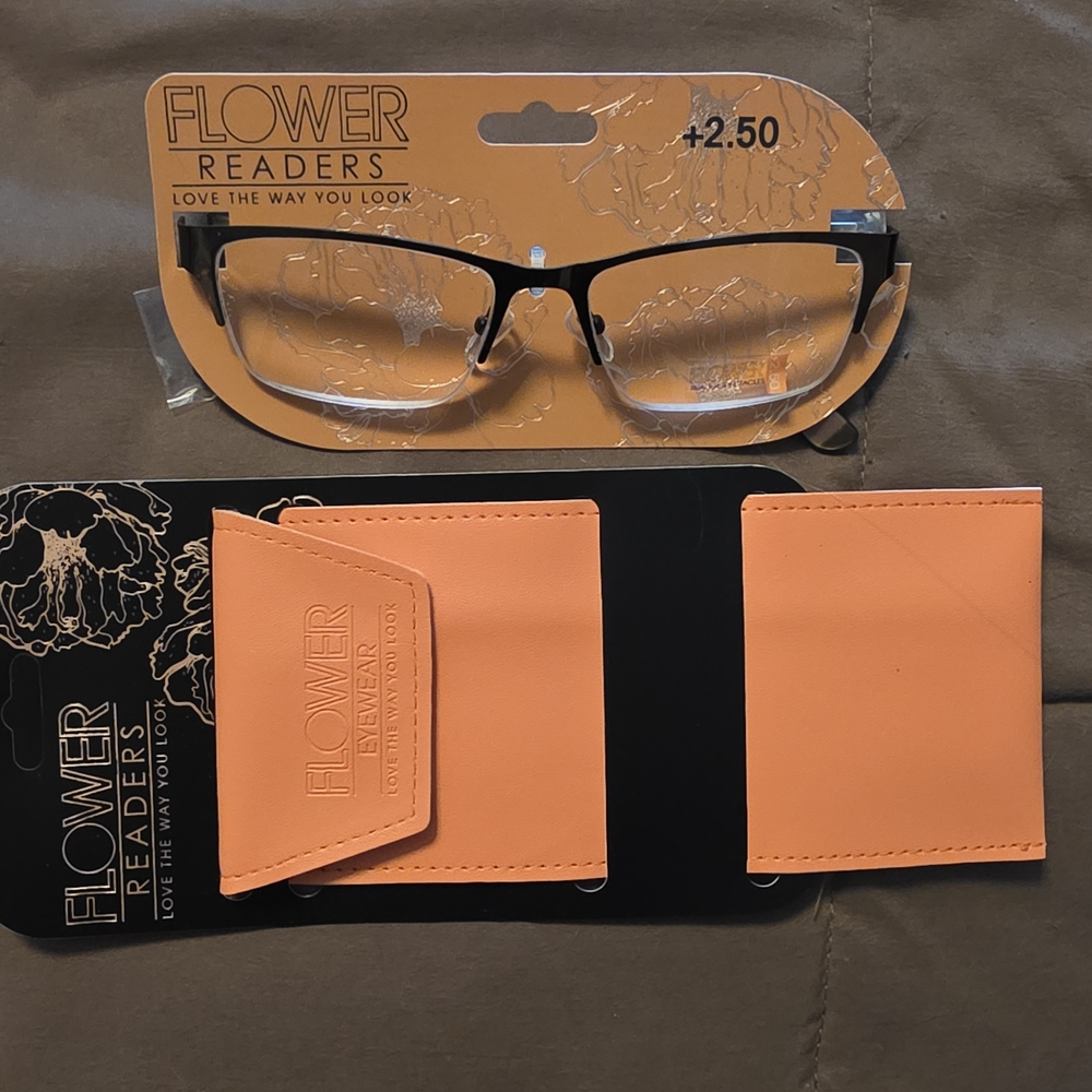 Flower Readers Black and Orange Glasses 2.50
